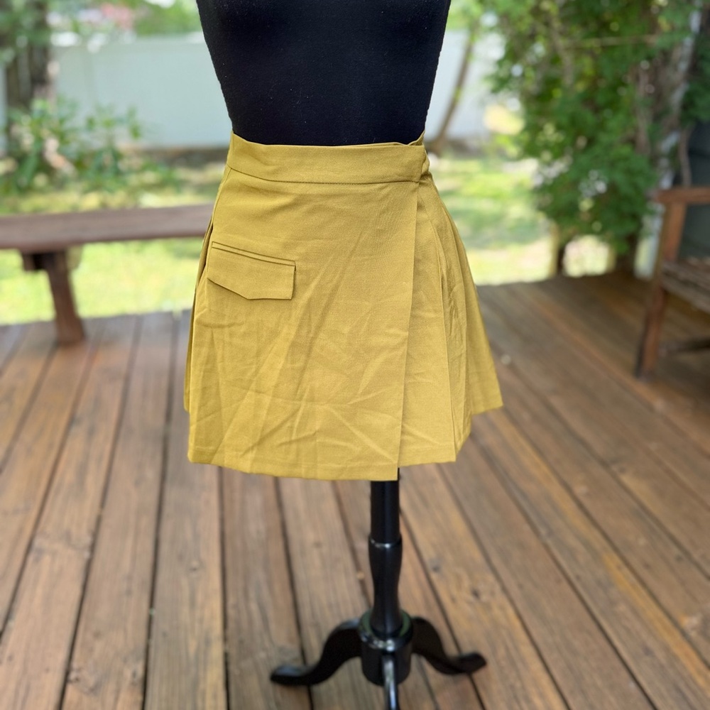 ASOS Mustard Pleated Mini Skirt with Flap Pocket